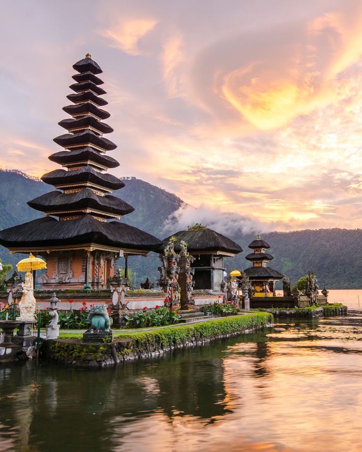Balinese temple at sunset